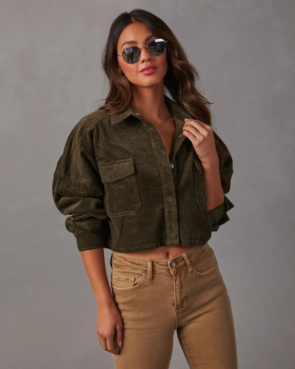 Sabrina Cropped Corduroy Shacket | VICI