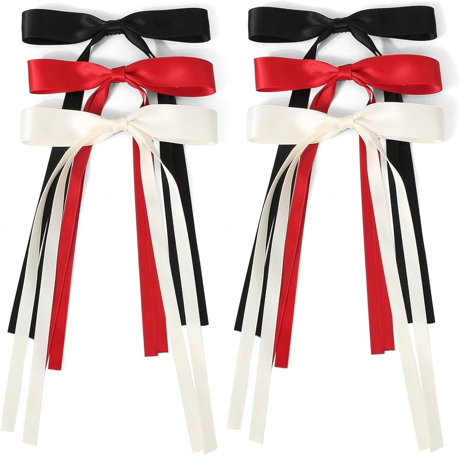 6PCS Bow Hair Clips Hair Bow Clips for Women, Hair Ribbon Hair Bows with Long Tail, French Barret... | Amazon (US)