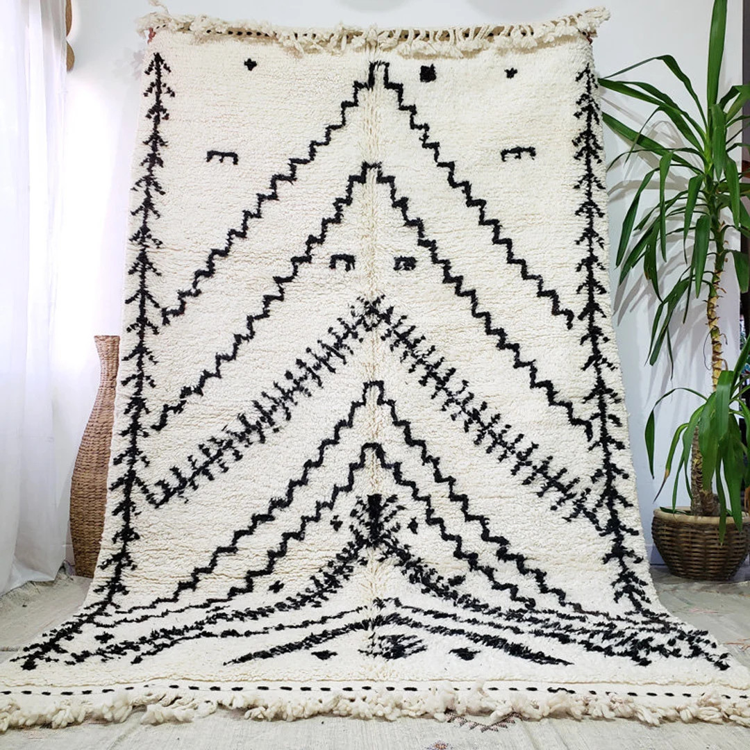 Moroccan Rug Black & White , Beni Ourain Rug - Berber Rug , Moroccan Rug Design Hand-knotted Moro... | Etsy (US)