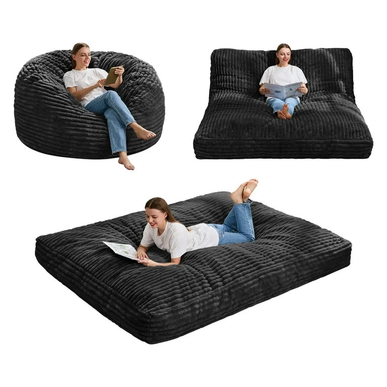 Hobestluk Bean Bag Chair Convertible Beanbag Chairs for Adults, 3 in 1 Bean Bags with Stripe Cove... | Walmart (US)