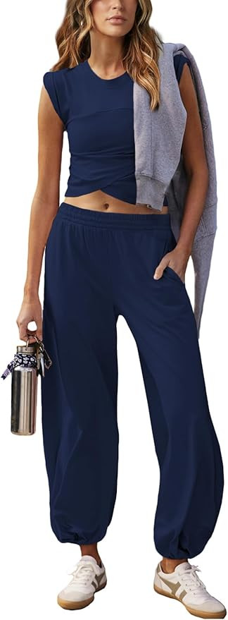Women 2 Piece Outfit Set Loungewear Cropped Tops and Jogger Sweatpant Matching Set Coordinated Sw... | Amazon (US)