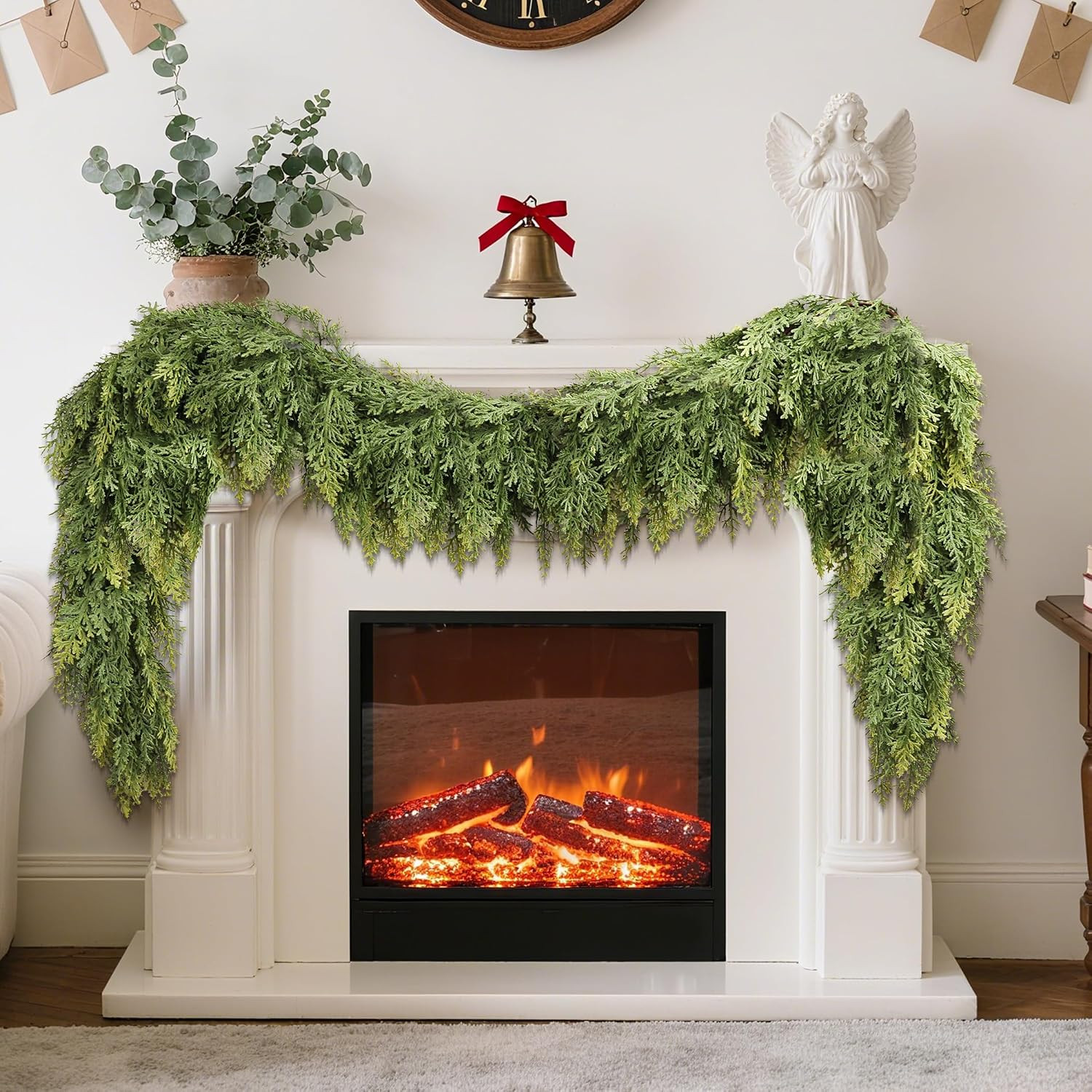 6 Feet Real Touch Christmas Cedar Garland, Artificial Green Faux Cedar Pine Garland for Furniture, Window, Stairs, Mantle, Indoor/Outdoor Christmas Decor | Amazon (US)