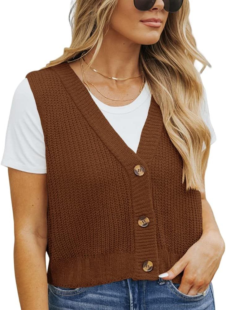 Cicy Bell Women’s Knit Sweater Vest Button Up Sleeveless Cardigan Vests Outwear | Amazon (US)