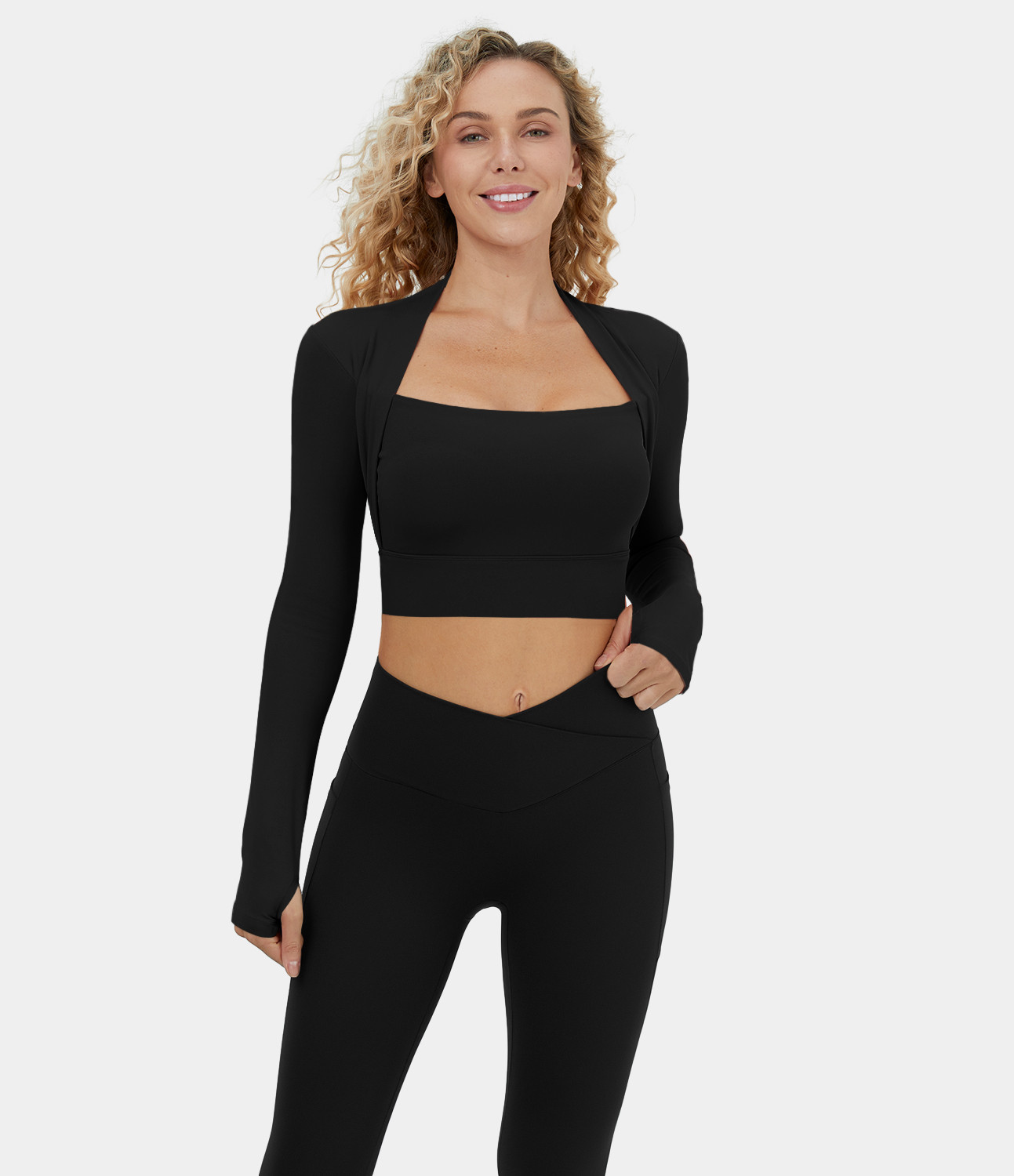 Women’s Cloudful™ Fabric Long Sleeve Thumb Hole Cropped Yoga Sports Top - HALARA | HALARA