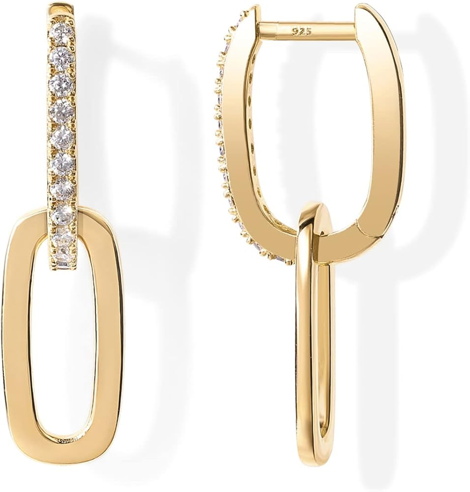 PAVOI 14K Gold Plated Convertible Paperclip Earrings for Women - Trendy Paper Clip Link Huggie Ho... | Amazon (US)