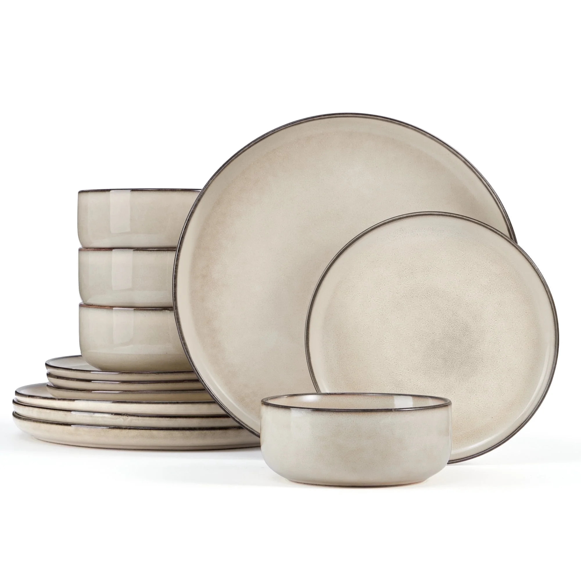 Onader 12 Piece Stoneware Dinnerware Sets, Plates and Bowls Dish Set for 4, Speckled Kitchen Dini... | Walmart (US)