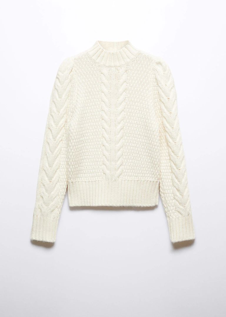 Cable-knit sweater with shoulder pads | MANGO (UK)