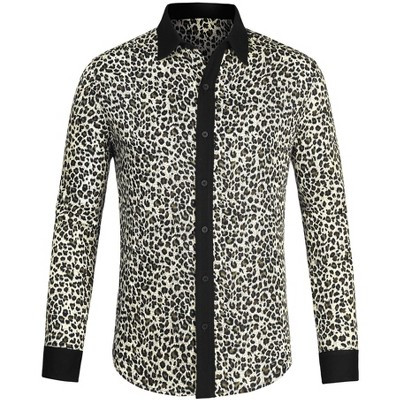 Lars Amadeus Men's Halloween Animal Print Button Down Long Sleeve Vintage Shirt Blacks Leopard Medium | Target