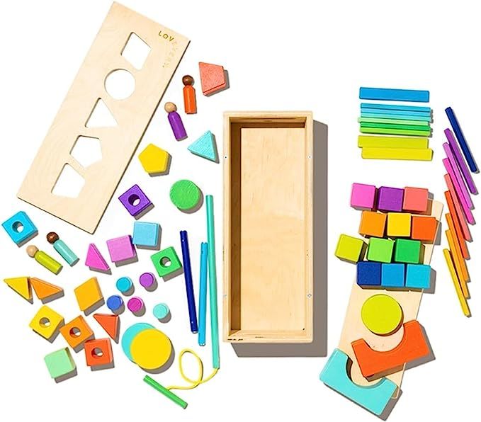 The Block Set by Lovevery – Solid Wood Building Blocks and Shapes + Wooden Storage Box, 70 Piec... | Amazon (US)