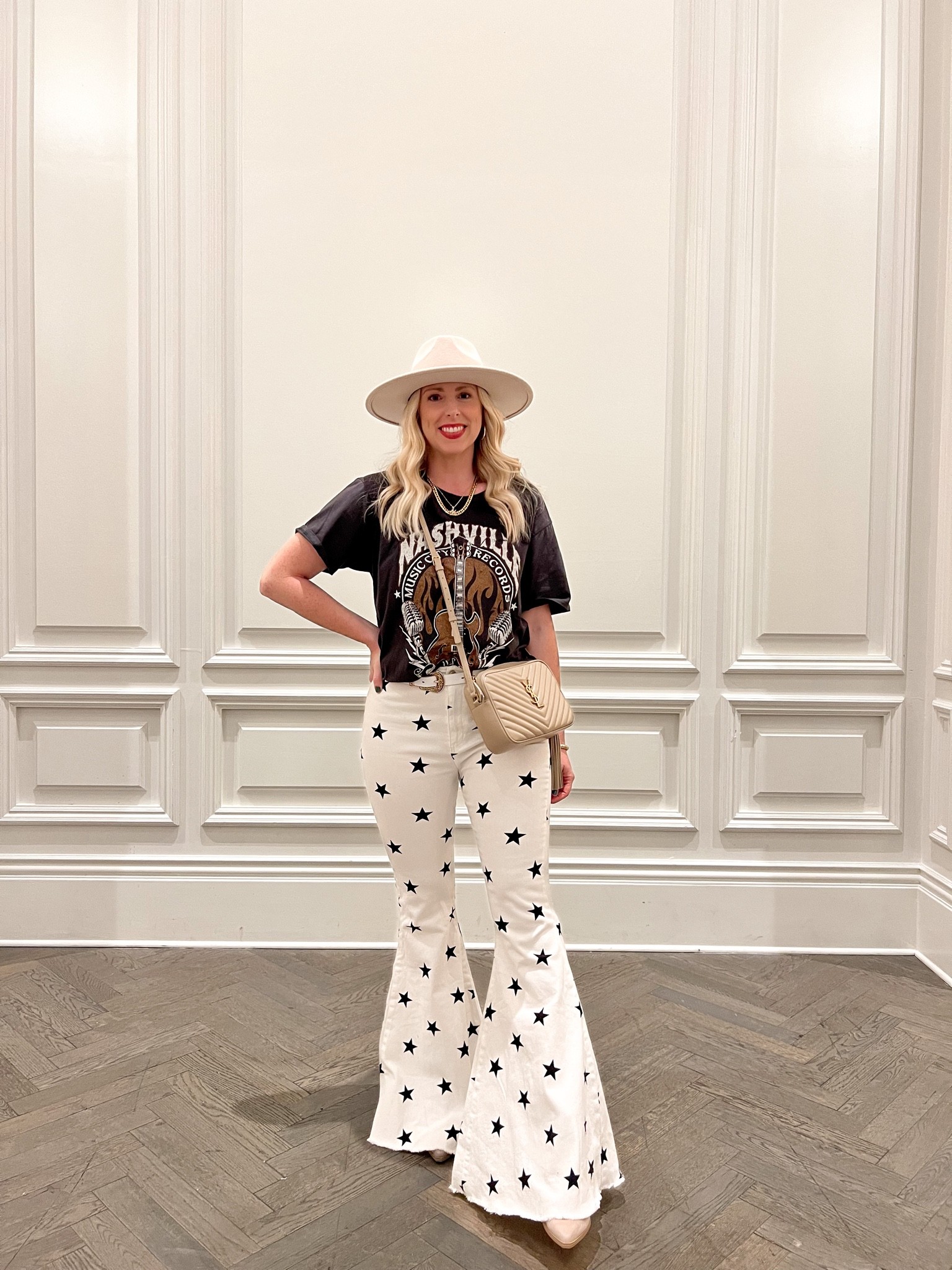 LTK con, star flare jeans, buckle, altar’d state, Nashville tee, Steve Madden booties, ysl camera bag, graphic tee, fall outfit #LTKCon 

#LTKunder50 #LTKstyletip #LTKSeasonal