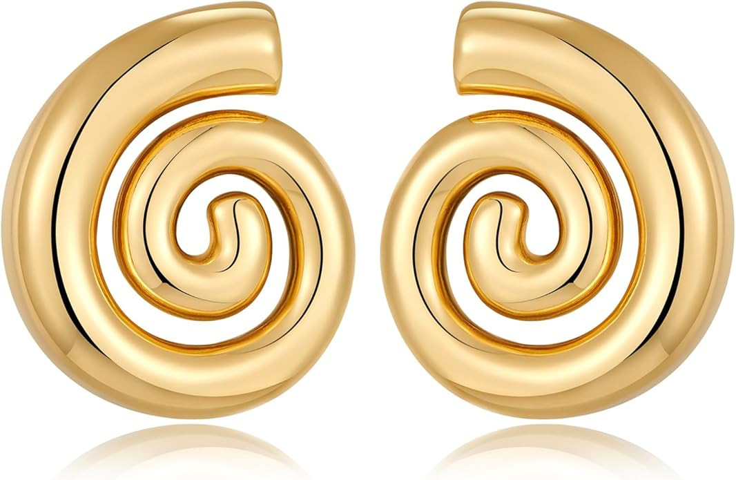 Gold Sliver Statement Earrings for Women Spiral Swirl Chunky Vintage Stud Drop Earrings Trendy Je... | Amazon (US)
