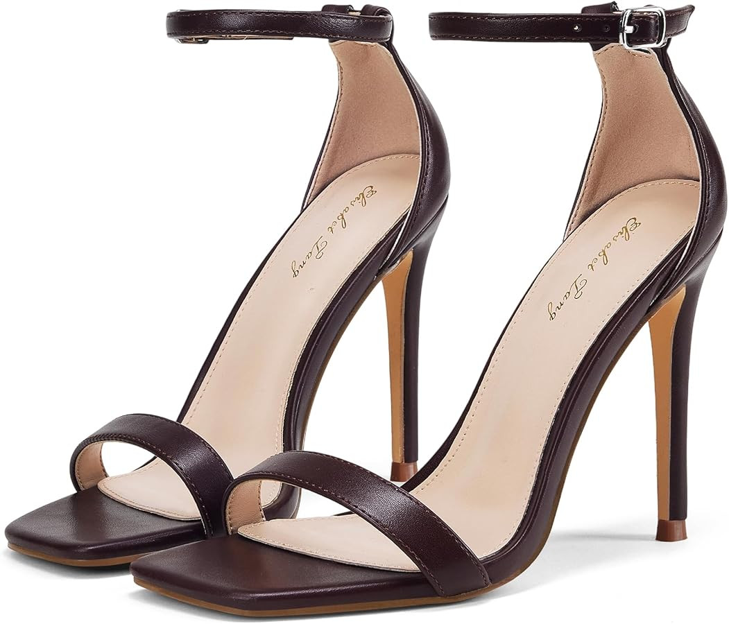 Elisabet Tang Women's Stiletto Heels Square Open Toe Ankle Strap High Heeled Sandals 4 Inch Comfo... | Amazon (US)