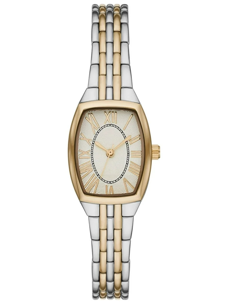 Time & Tru Women's Wristwatch: Two Tone Silver and Gold Barrel Case Bracelet Watch (FMDOTT077) | Walmart (US)