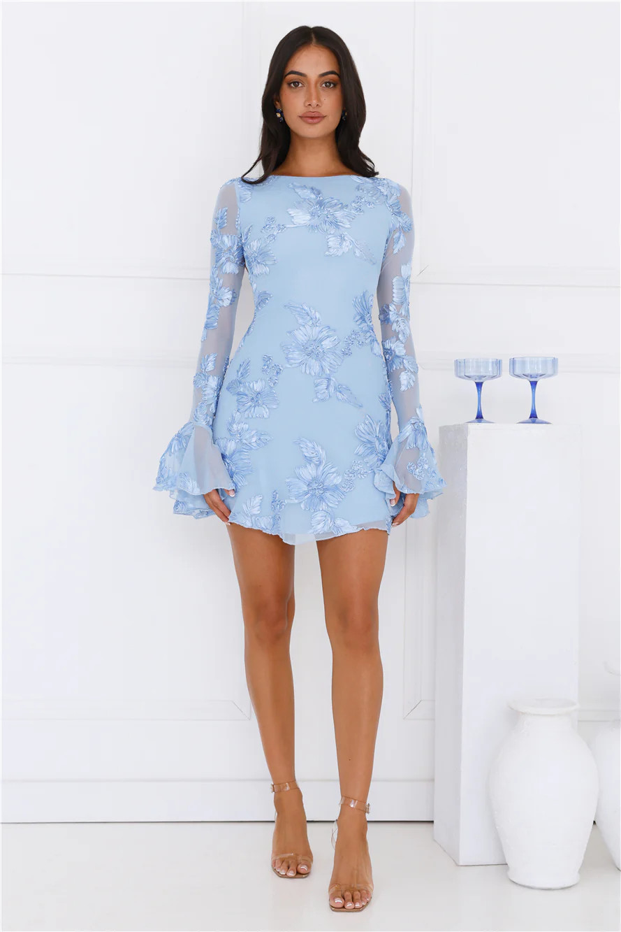 Elodie Long Sleeve Mesh Mini Dress Blue | Hello Molly (AU)