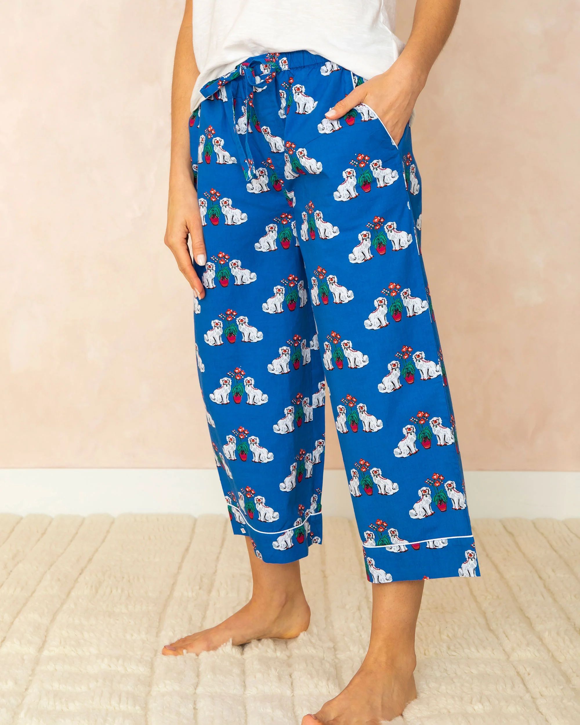 Matching Spaniels - Cropped Pajama Pants - Queen Blue | Printfresh