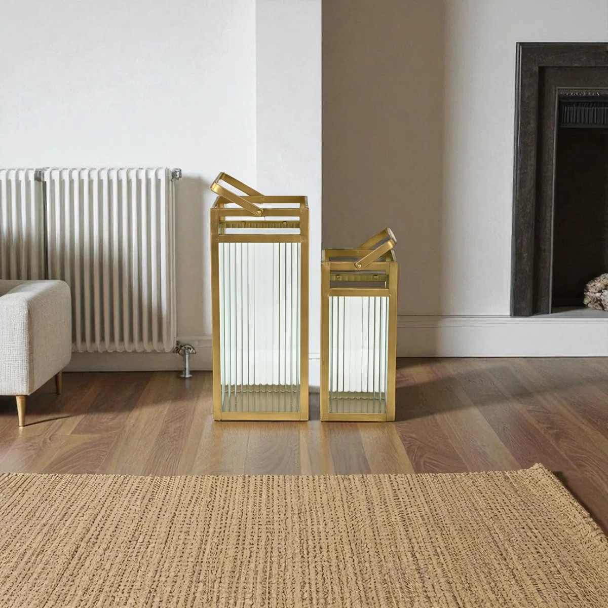 Drusilla Set Of 2 Indoor Fluted Glass Lanterns - 16" And 12.25" | Wayfair North America