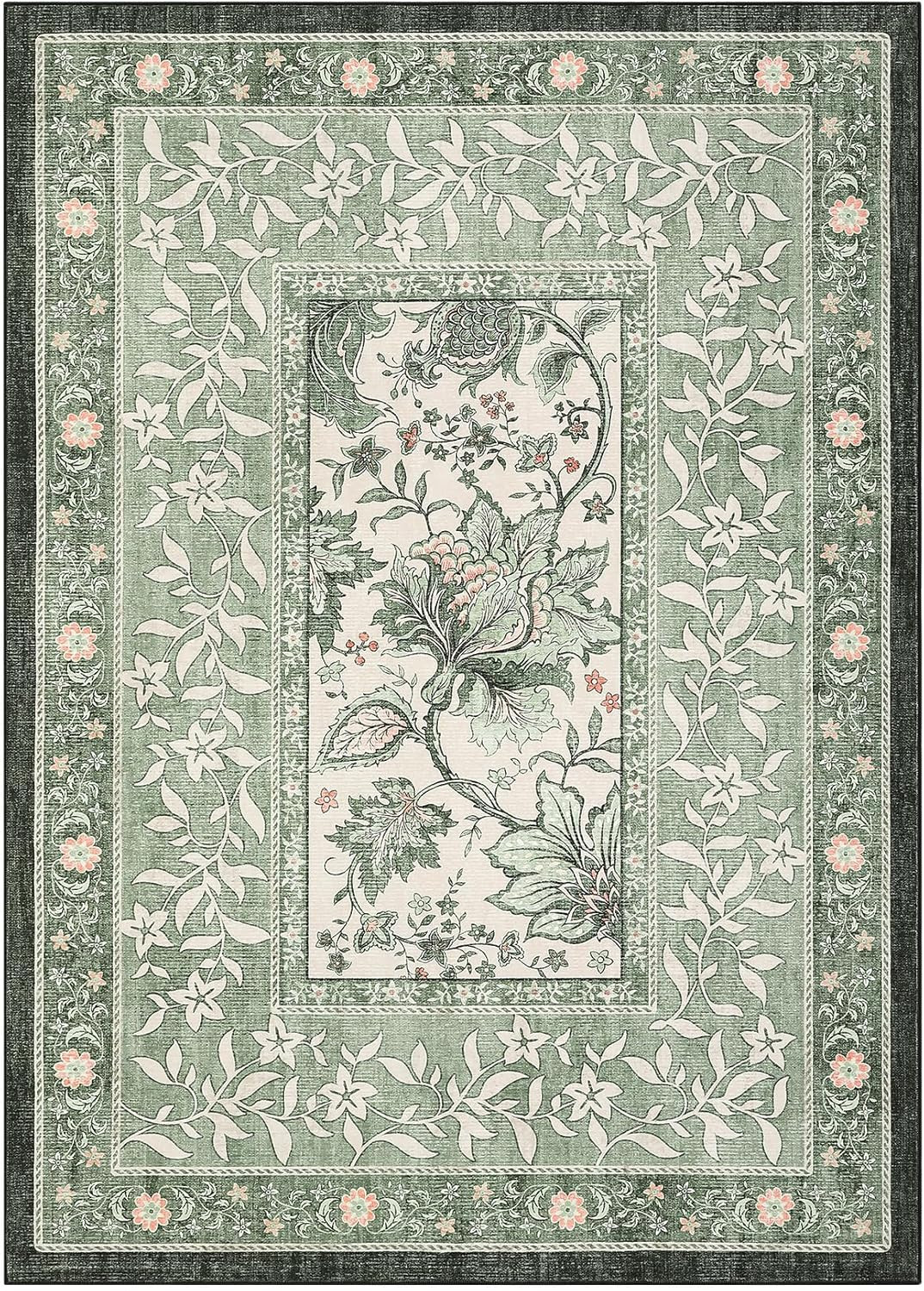 GarveeHome Provence 5x7 Area Rugs, Botanical Grove Sage Green Vintage Cottagecore Non-Slip Washab... | Amazon (US)
