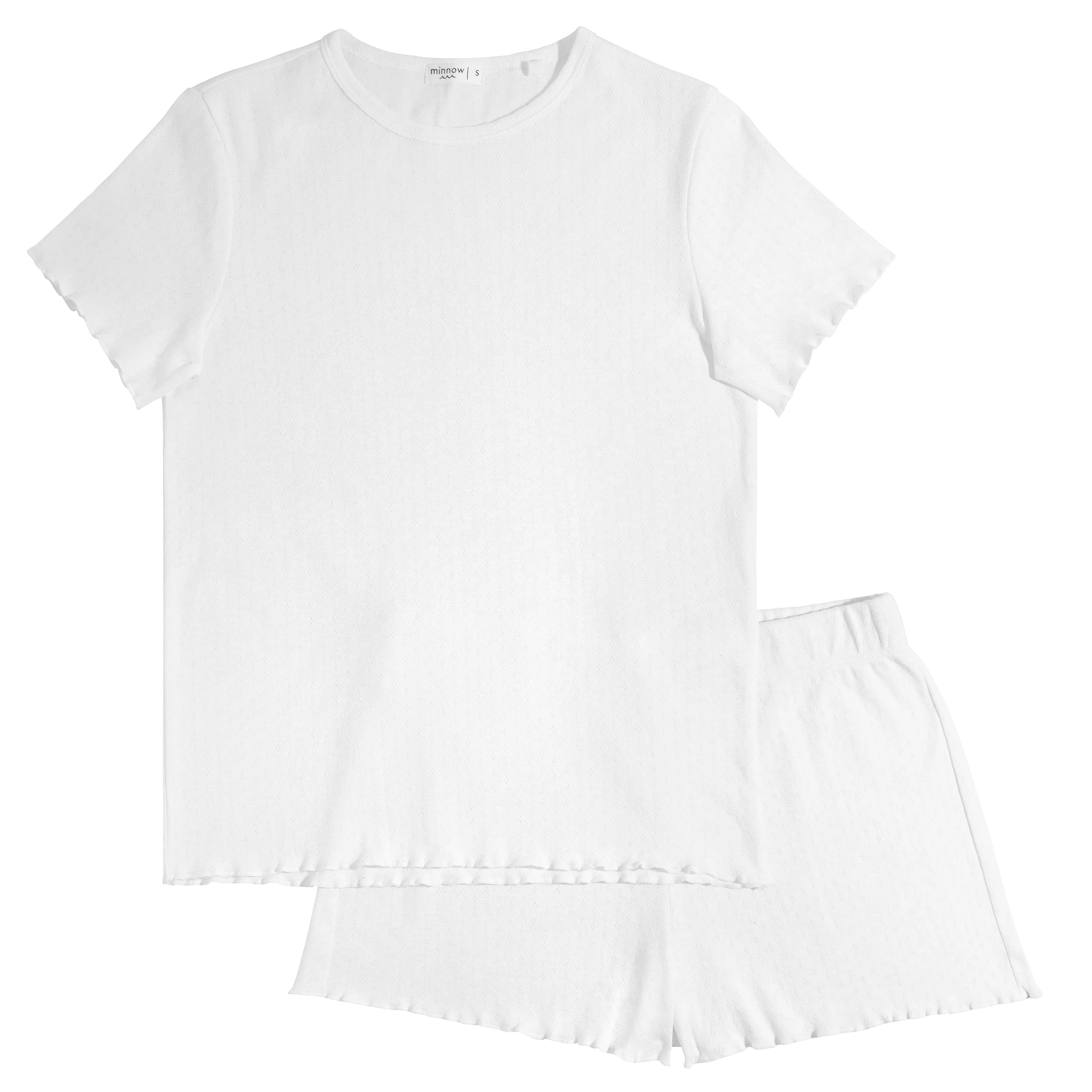 women's white pointelle shirt and short pima pajamas set | minnow
