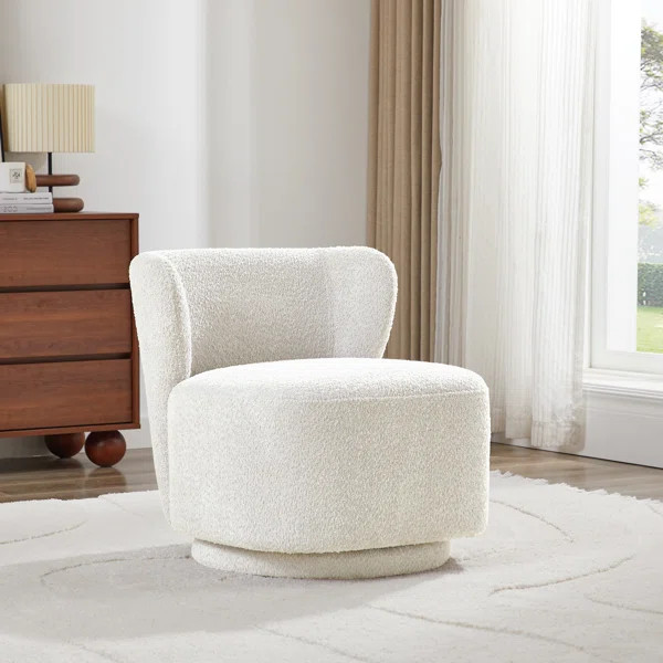 Kaulana 24.8'' Wide Boucle Upholstered Swivel Barrel Chair | Wayfair North America