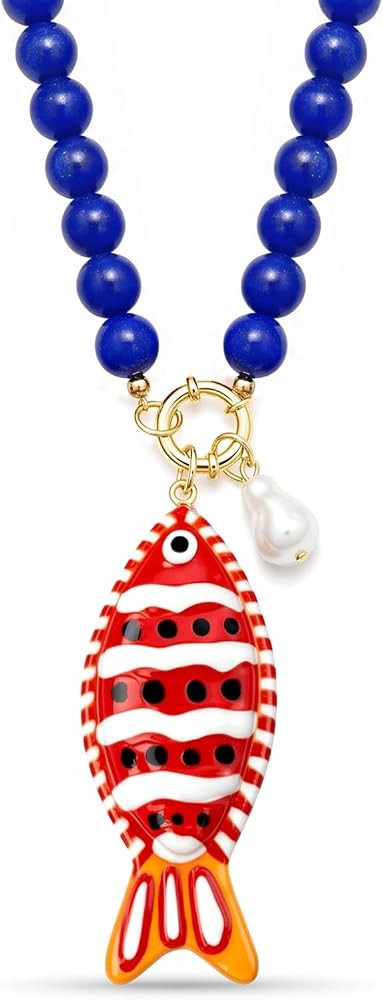 YANCHUN Fish Necklace for Women Red Blue Beaded Necklace Summer Beach Jewelry Ocean Inspired Beac... | Amazon (US)