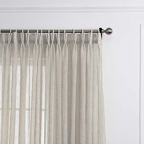 LANTIME Semi Sheer Curtains 96 inches Long, Faux Linen Double Pleated Window Sheer Curtains Panel... | Amazon (US)