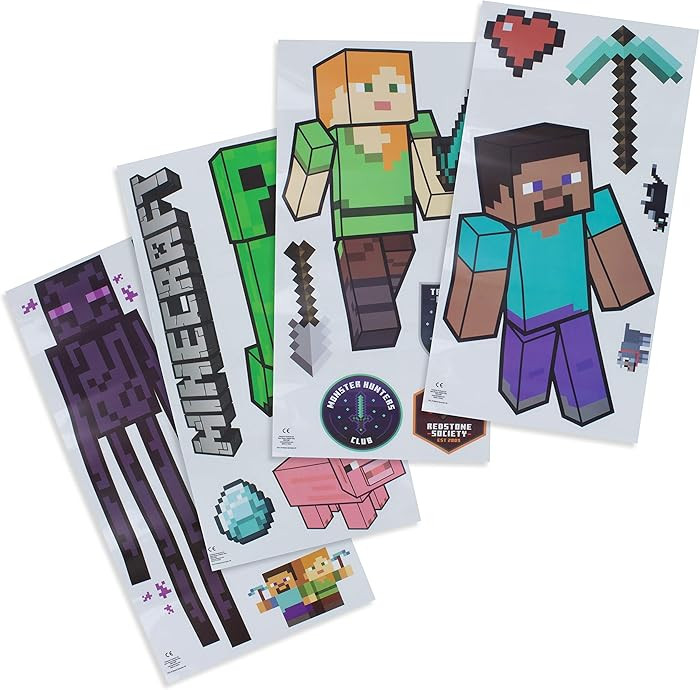 Paladone Minecraft Peel and Stick Wall Decals - Reusable Vinyl Sticker Clings - Minecraft Bedroom... | Amazon (US)
