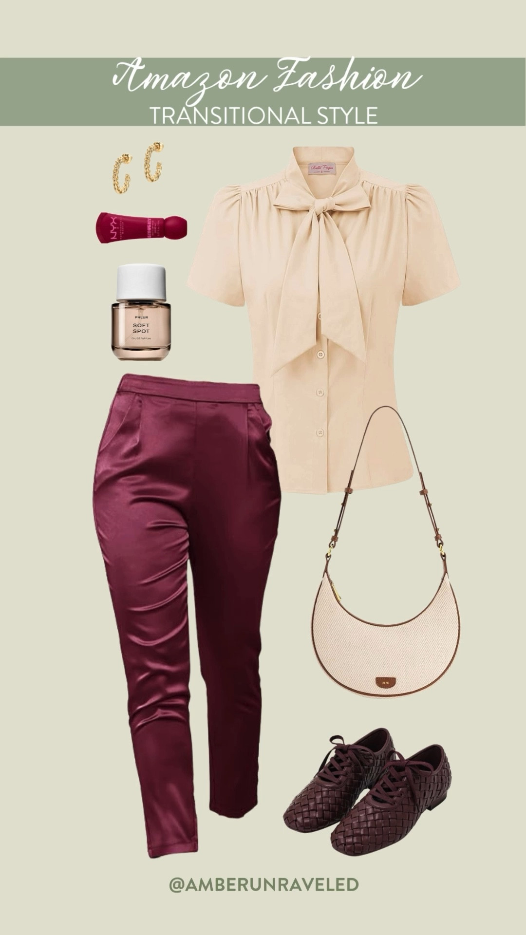Here's a polished look you're gonna wear on repeat. Style a cream tie-top and a burgundy satin trousers, balanced with casual woven flats and a simple crossbody bag for effortless style on the go.
#amazonfashion #worktoweekend #classicchic #oldmoneyvibes

#LTKSeasonal #LTKU #LTKStyleTip