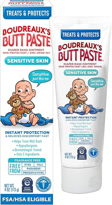 Boudreaux’s Butt Paste Zinc Oxide Diaper Rash Cream, Hypoallergenic for Sensitive Skin, 4 Oz Tu... | Amazon (US)