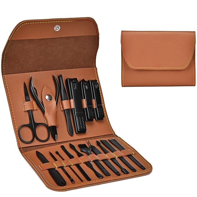 16 Pieces Manicure Set with PU Leather Case, Personal Care Tool, Gifts for Men/Women, Anniversary... | Amazon (US)