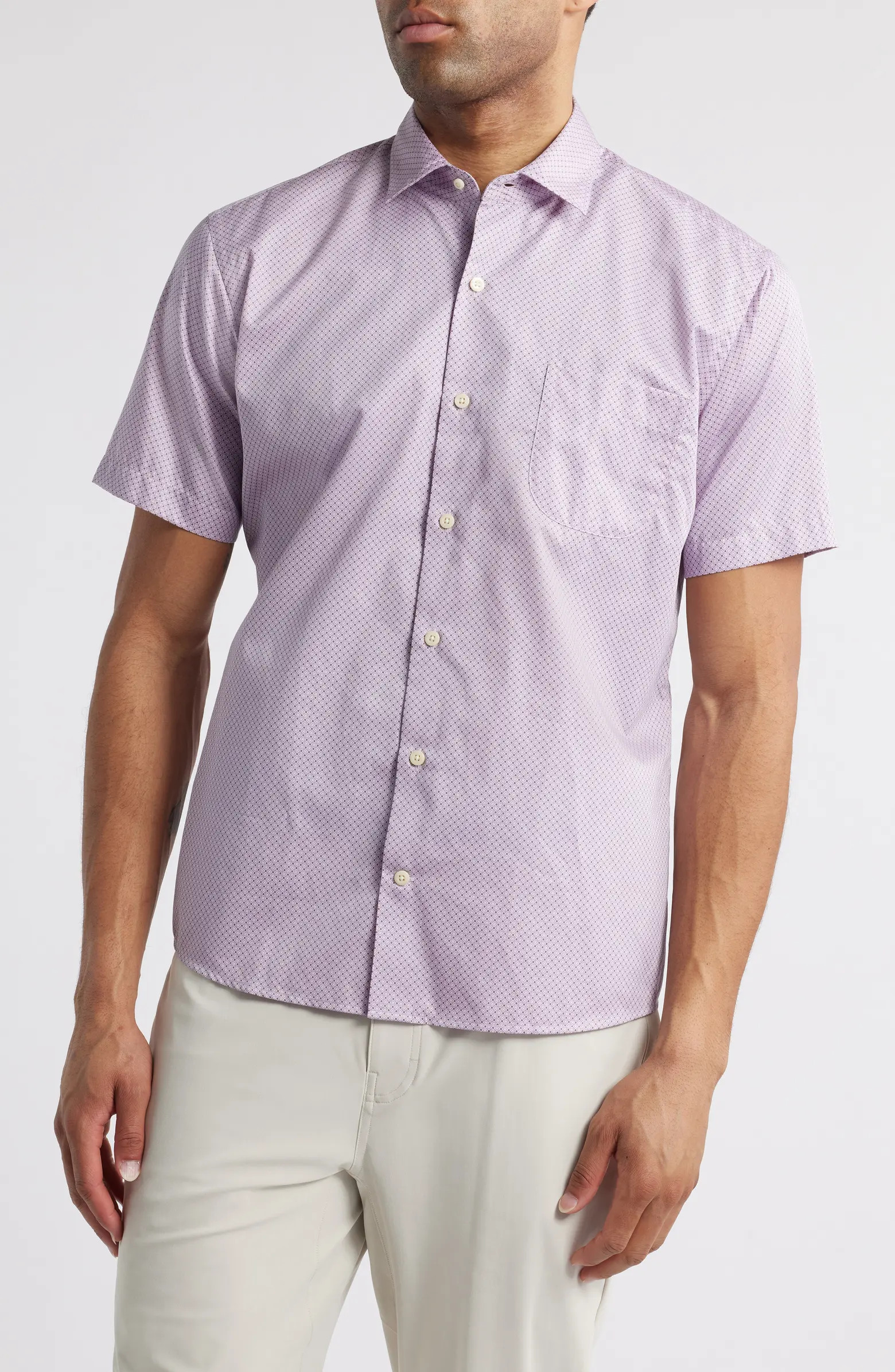Peter Millar Theo Geo Print Short Sleeve Cotton Button-Up Shirt | Nordstrom | Nordstrom
