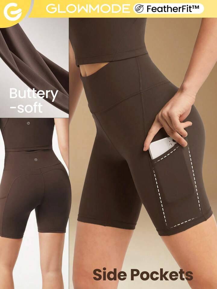 GLOWMODE 8" FeatherFit™ High-Waist Pocket Biker Shorts Breathable Cycling Running Gym Workout | SHEIN