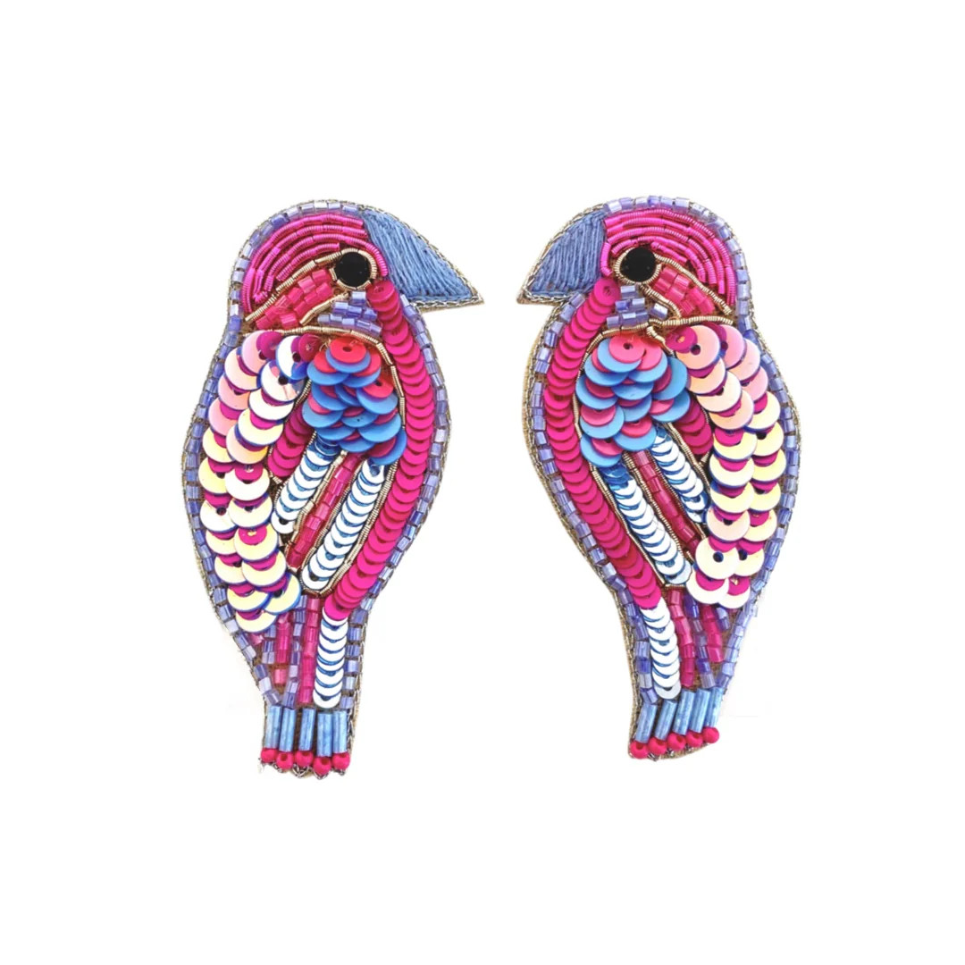 Tropical Bird Earrings in Pink/Periwinkle | Beth Ladd Collections