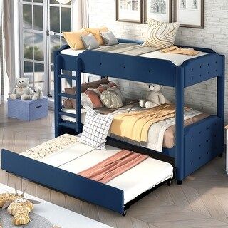 Twin over Twin Upholstered Bunk Bed with Trundle,Headboard and Footboard Design | Bed Bath & Beyond