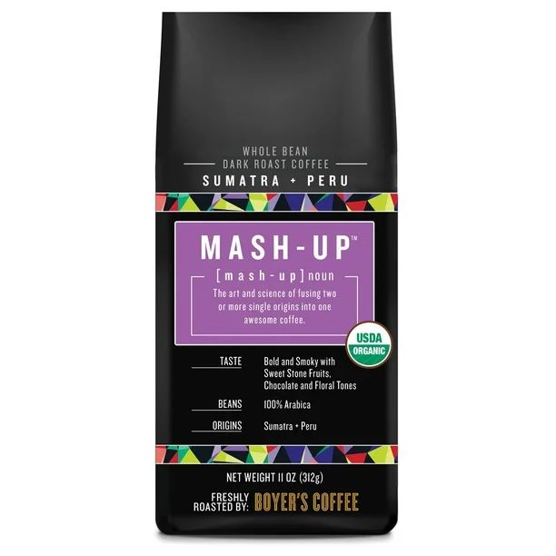 Boyer's Mash-Up Sumatra + Peru Blend Whole Bean Coffee, Dark Roast, 11 Oz | Walmart (US)