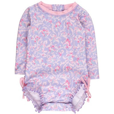 RuffleButts Baby Girls UPF50+ Sun Protected Floral Long Sleeve One Piece Rash Guard - Lavender Floral Princess, 6-12m | Target