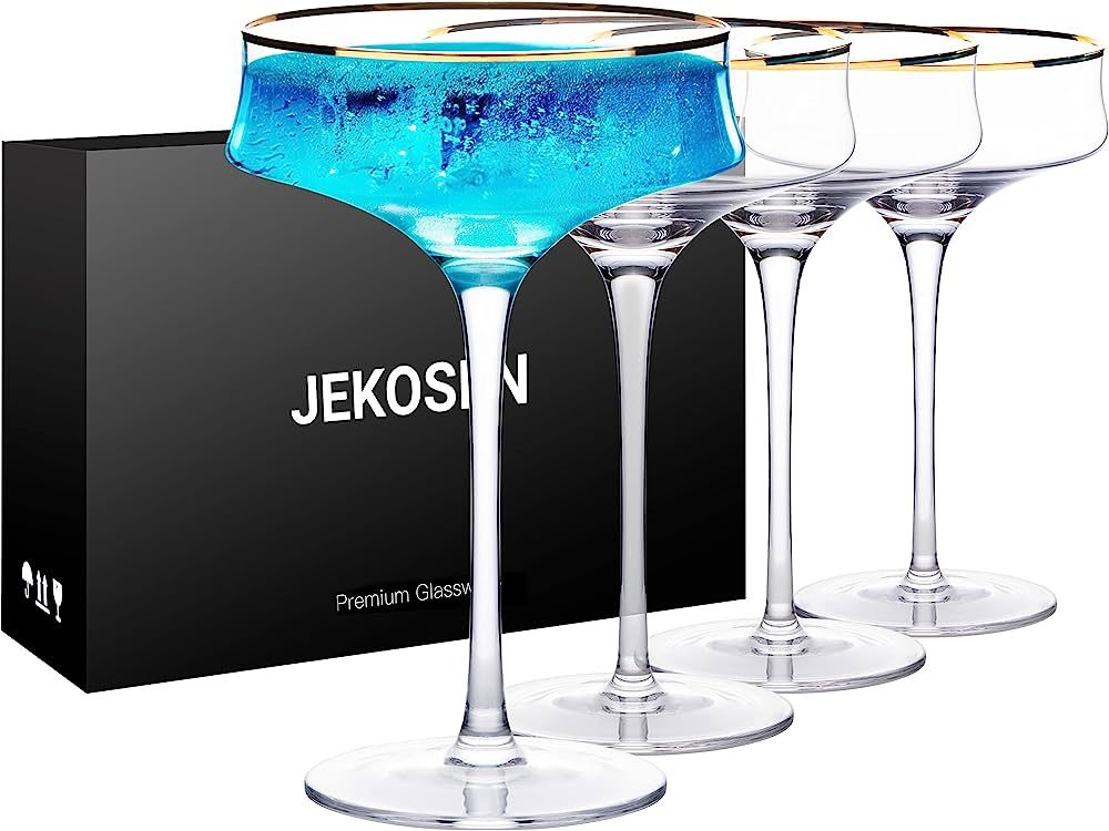 JEKOSEN NEW Crystal Coupe Martini Cocktail Glasses 12 Ounce Set of 4 With Gold Rim Premium Gift B... | Amazon (US)