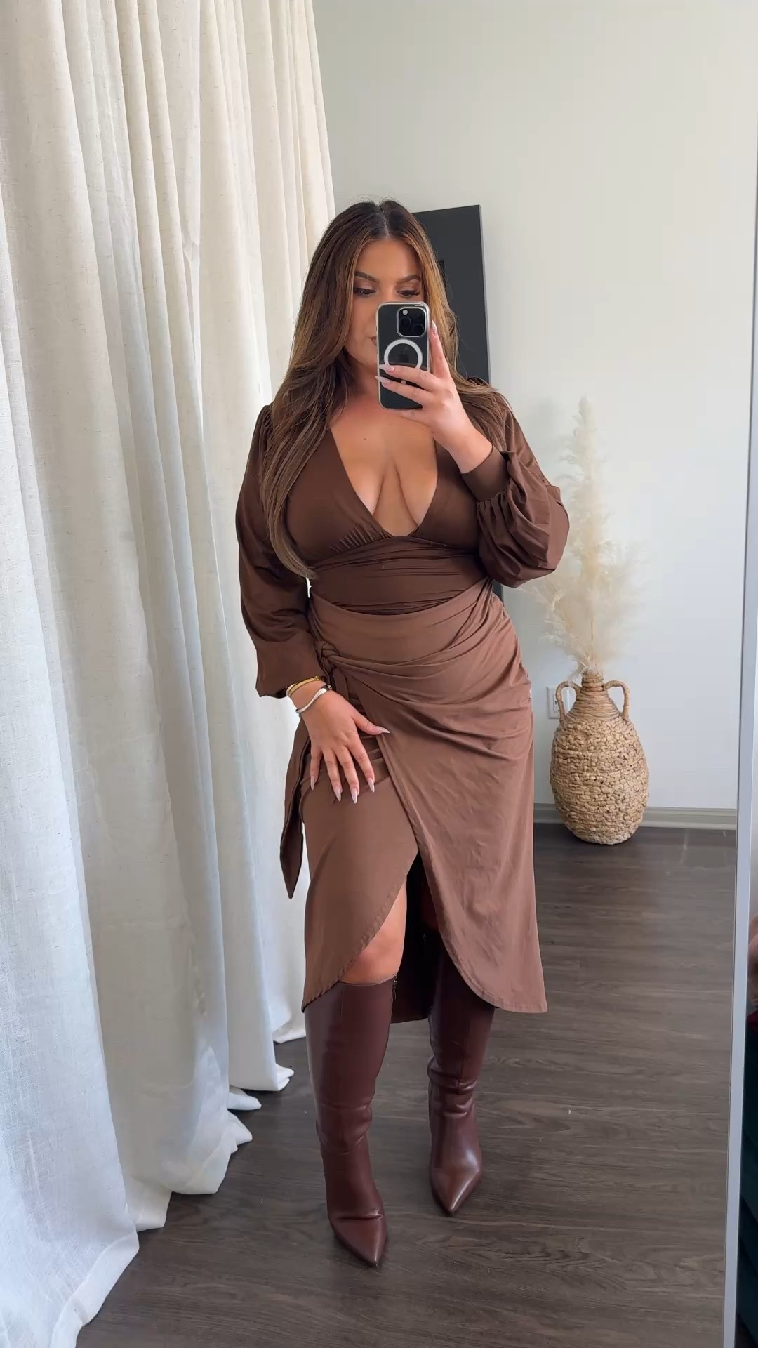 Amazon Fall Date Night Style! Wearing a L in the bodysuit (used nippie lifts for the deep V style!), L in the wrap, tummy-friendly skirt, and the boots are wide calf friendly (16.5" calves) 🤎





Date night outfit, elevated fall outfit, monochromatic outfit Inspo, long sleeve going out top, wrap skirt, wide calf friendly boots, fall fashion, Amazon fashion, affordable fashion finds

#LTKStyleTip #LTKFindsUnder50 #LTKMidsize