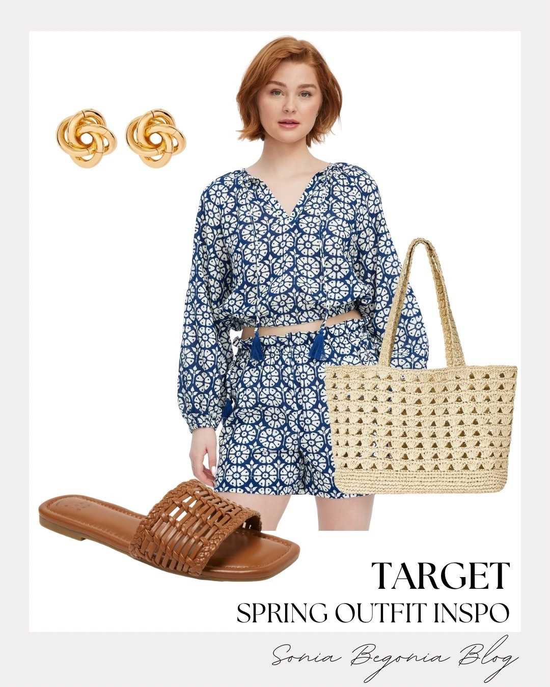 Prints, Patterns, & Spring Textures! ☀️

Embrace the breezy, bohemian trend with this perfectly balanced everyday look from Target! 💖

I am obsessed with the statement piece: a matching navy and white floral print set featuring a long-sleeve tassel-tie top and comfortable high-waisted shorts. I balanced the patterned set with earthy, textured accessories: a woven straw tote bag and chic cognac-colored braided slide sandals. I finished the look with bold gold knot stud earrings for a touch of polished glam—all under $50!

#OOTD
#TargetStyle
#TargetFinds
#MatchingSet
#SpringOutfit
#BohoChic
#StrawBag
#SummerSlides
#FloralPrint
#VacationOutfit
#EverydayChic
#LTKStyle
#BudgetFriendly
#SpringFashion
#StylingInspo

#LTKspring #LTKspringtrends #LTKootd