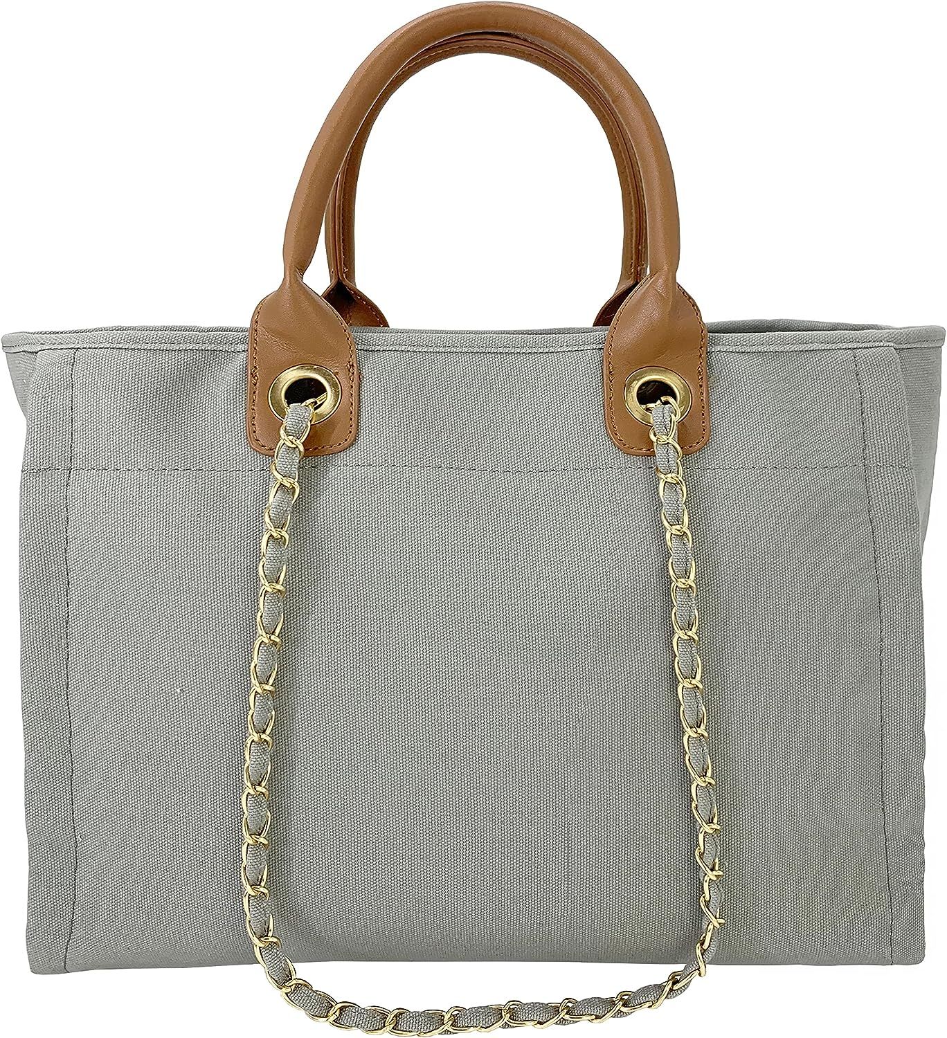 Hidora Women Canvas Satchel Handbag Shoulder Bag Totebag With Chain | Amazon (US)