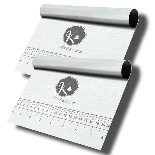 Stainless Steel bench scraper Set of 2, 8-Inch Wide Metal Dough and Flour Scraper with Graduated Multi-Purpose - Cake Comb, Pizza Cutter - Pastry Bread Separator Graduated Cutter | Amazon (US)