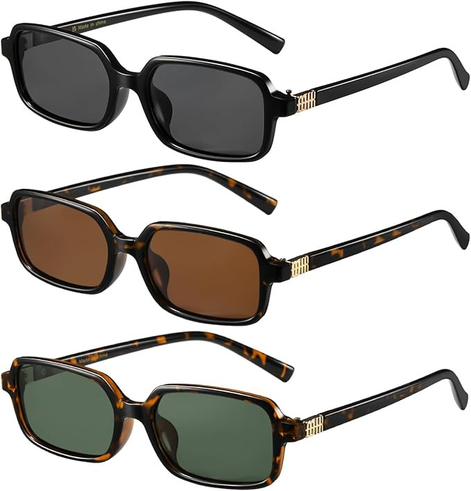 MASDUN Polarized Narrow Rectangle Sunglasses for Women Men Trendy Y2k Retro 90s Sun Glasses (3 Pa... | Amazon (US)