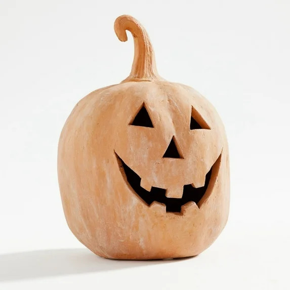 Foraging dimple Vintage-Style Terracotta Jack-O'Lantern - Handmade Clay Pottery Pumpkin Candle Ho... | Walmart (US)