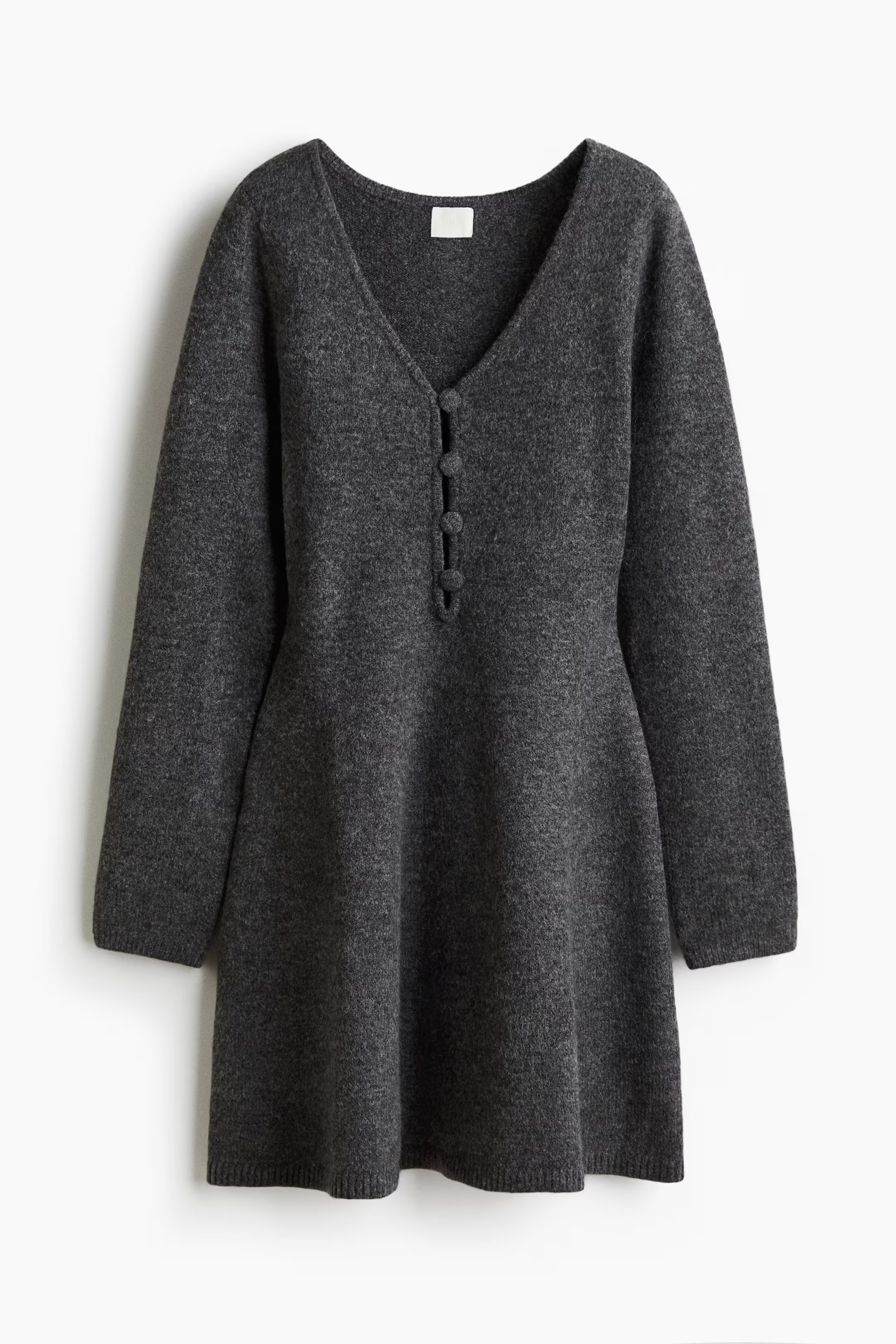 Knit Dress with Flared Skirt - Dark gray melange - Ladies | H&M US | H&M (US, CA, MX)