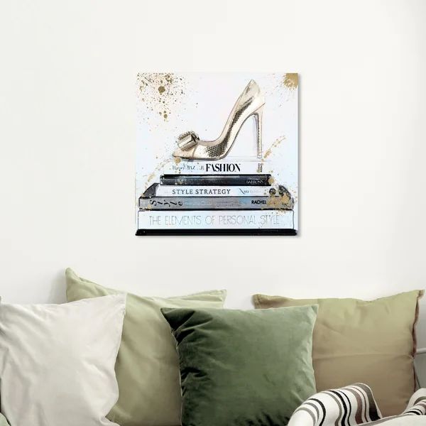 Fashion And Glam Gold High Heels And Books - Graphic Art on Canvas | Wayfair North America