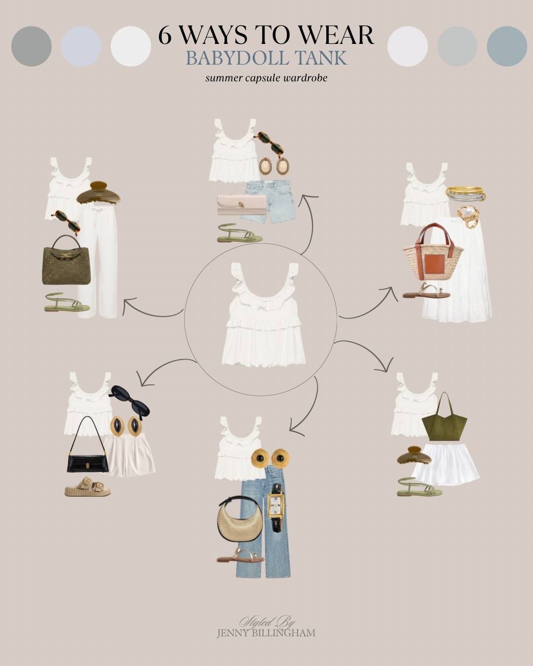 NEW SERIES ALERT: 6 ways to style. Today’s piece? The babydoll tank. 

🧚Showing you just how versatile these summer capsule wardobe pieces are

1️⃣ piece, 6️⃣ totally unique looks. 

(All accessories are Amazon & can be found on my Amazon storefront) 

#LTKFindsUnder100 #LTKStyleTip #LTKFindsUnder50