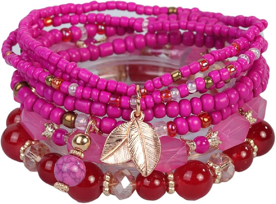 4Pcs Bohemia Multilayer Stackable Beaded Bracelets Set Colorful Crystal Stone Gold Beaded Stretch... | Amazon (US)