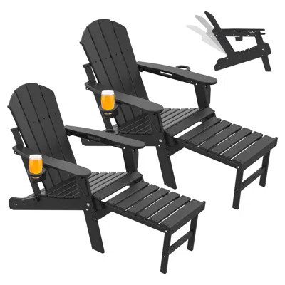 Adjustable Adirondack Chair With Retractable Ottoman Set Of 2 | Wayfair North America