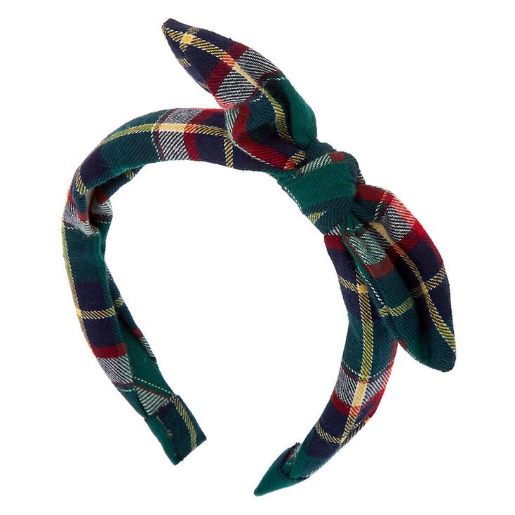 Green Plaid Knotted Bow Headband | Claire's (US)