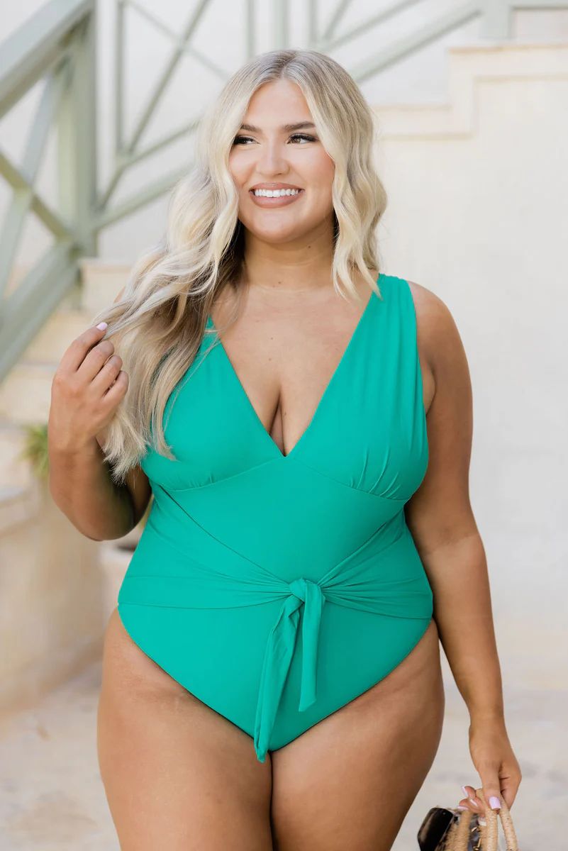 Day At The Pool Emerald Green One Piece Swimsuit | Pink Lily