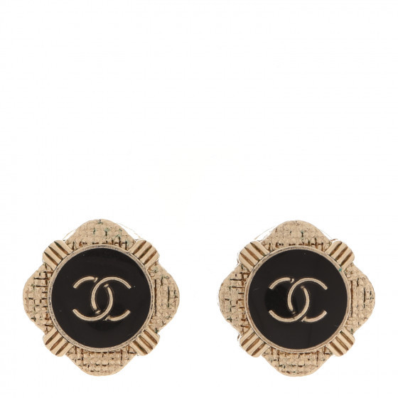 CHANEL Resin CC Earrings Gold Black | Fashionphile